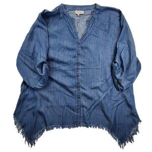 Hester & Orchard Blue Tencel Sharkbite Hem Tunic Top Boho Coastal Western 1X